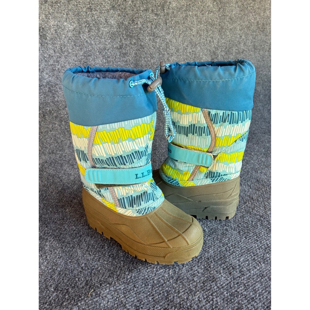 LL Bean Snow Boots 12 Kids Blue Lime Green Insulated Winter 244869